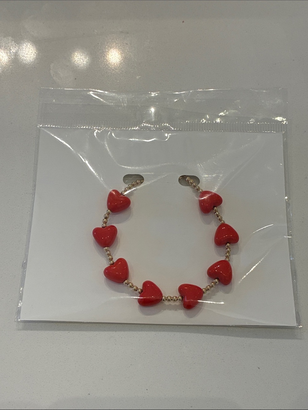 Red Heart Bead Bracelet with Gold Accents - Women's Jewelry